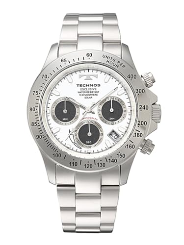 【テクノス】 TECHNOS ソーラーウォッチ 太陽電池 腕時計 メンズ クロノグラフ ホワイト文字盤 ステンレスベルト TE4001SW-